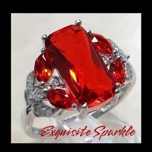 ❣️Silver Prong Set Emerald Cut Simulated Costume Ruby Ring❣️